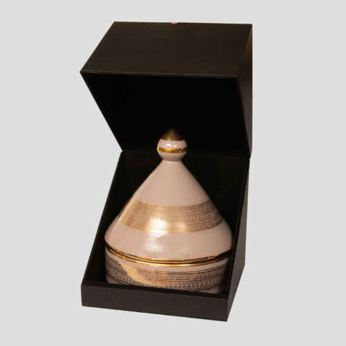 coffret cadeau assiette tajine dore or rose artisanal maroc 1