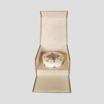Boîte Ronde Céramique Artisanale Marocaine avec Étui Doré - Motif Flocon